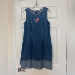 Expressions S/L Denim Dress Y2K Cotton Patriotic Heart Flag Americana Size 10